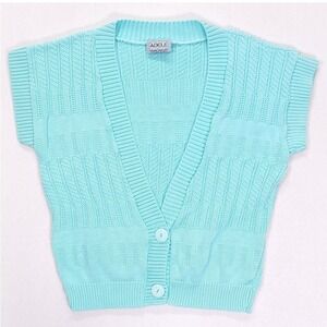Vintage Adele Knitwear Turquoise Aqua Blue Cotton Button Front Sweater Vest USA